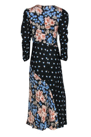 Current Boutique-Rebecca Taylor - Black, Blue & Pink Patchwork Floral Print Puff Sleeve Maxi Dress Sz 6