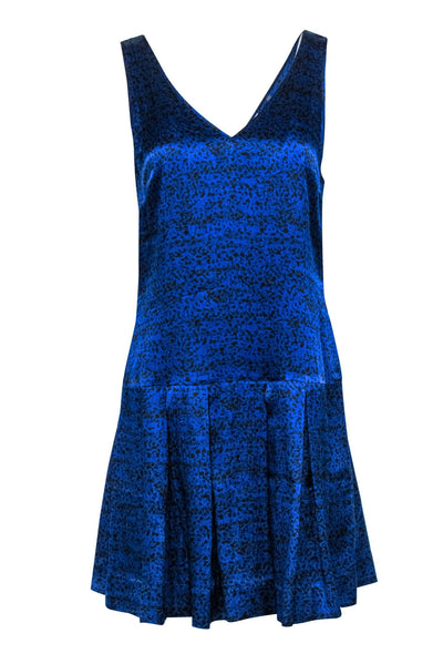 Current Boutique-Rebecca Taylor - Black & Blue Printed Satin Drop-Waist Dress Sz 6