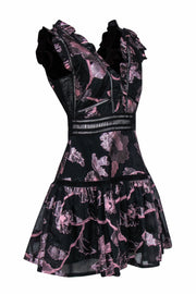 Current Boutique-Rebecca Taylor - Black & Blush Metallic Floral Fit & Flare Dress w/ Lace Cutouts Sz 8