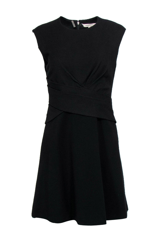 Current Boutique-Rebecca Taylor - Black Cap Sleeve Textured & Draped Dress Sz 4