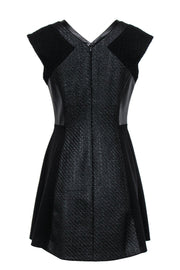 Current Boutique-Rebecca Taylor - Black Coated Tweed & Leather Flared Dress Sz 8