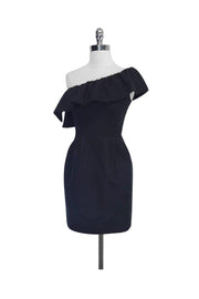 Current Boutique-Rebecca Taylor - Black Cotton & Silk One Shoulder Dress Sz 2