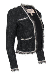 Current Boutique-Rebecca Taylor - Black & Cream Fringed Tweed Jacket w/ Chain Trim Sz 0