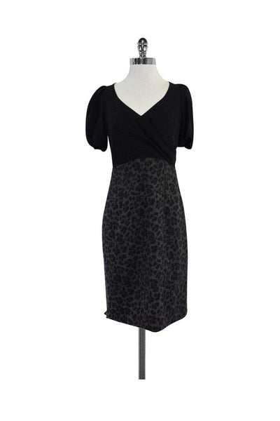 Current Boutique-Rebecca Taylor - Black & Grey Cheetah Print Sheath Dress Sz 8