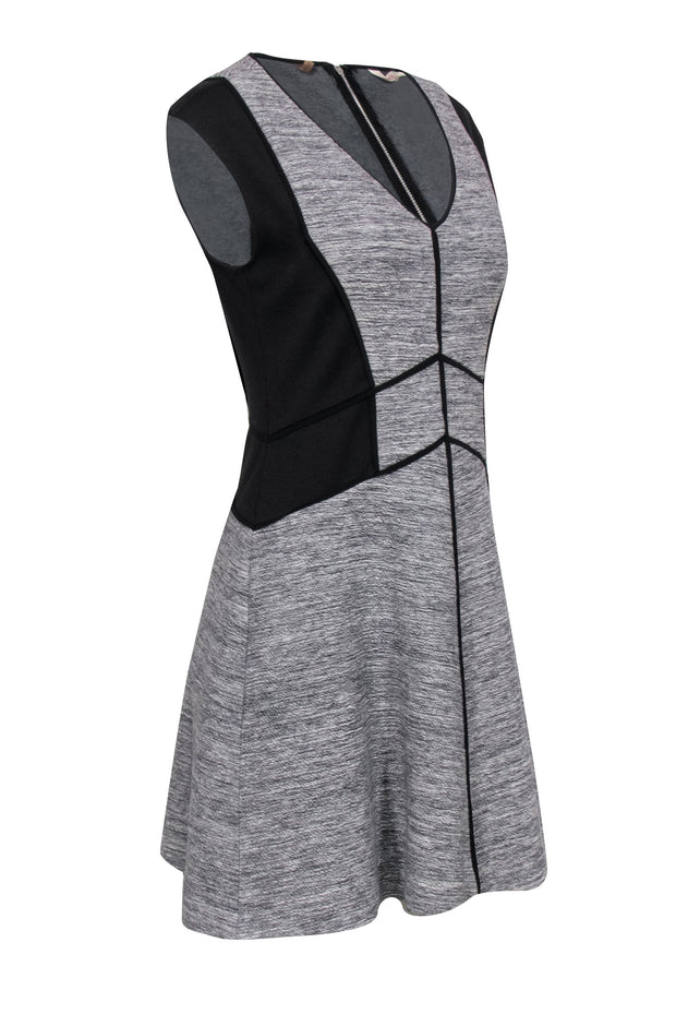Current Boutique-Rebecca Taylor - Black & Grey Paneled Geometric Colorblocked Fit & Flare Dress Sz 6