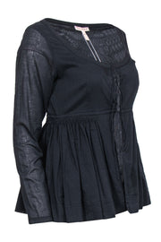 Current Boutique-Rebecca Taylor - Black Long Sleeve Peasant Blouse w/ Peplum Hem Sz S