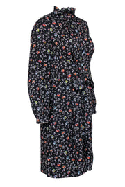 Current Boutique-Rebecca Taylor - Black & Mulitcolor Floral Print Tied Silk Shirtdress Sz 6