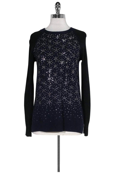 Current Boutique-Rebecca Taylor - Black & Navy Rhinestone Sweater Sz XS