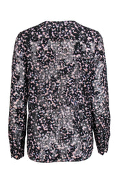 Current Boutique-Rebecca Taylor - Black & Pink Floral Print Long Sleeve Blouse Sz 6
