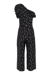 Current Boutique-Rebecca Taylor - Black & Pink Floral Print One-Shoulder Jumpsuit Sz 4