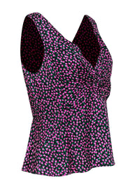 Current Boutique-Rebecca Taylor - Black & Pink Rose Printed Twisted Tank Sz 10