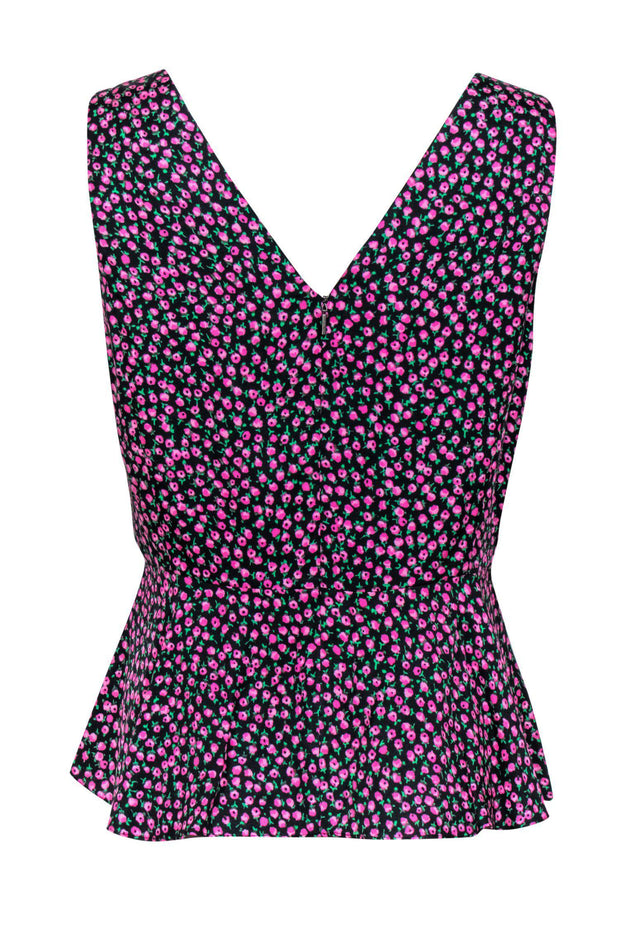 Current Boutique-Rebecca Taylor - Black & Pink Rose Printed Twisted Tank Sz 10
