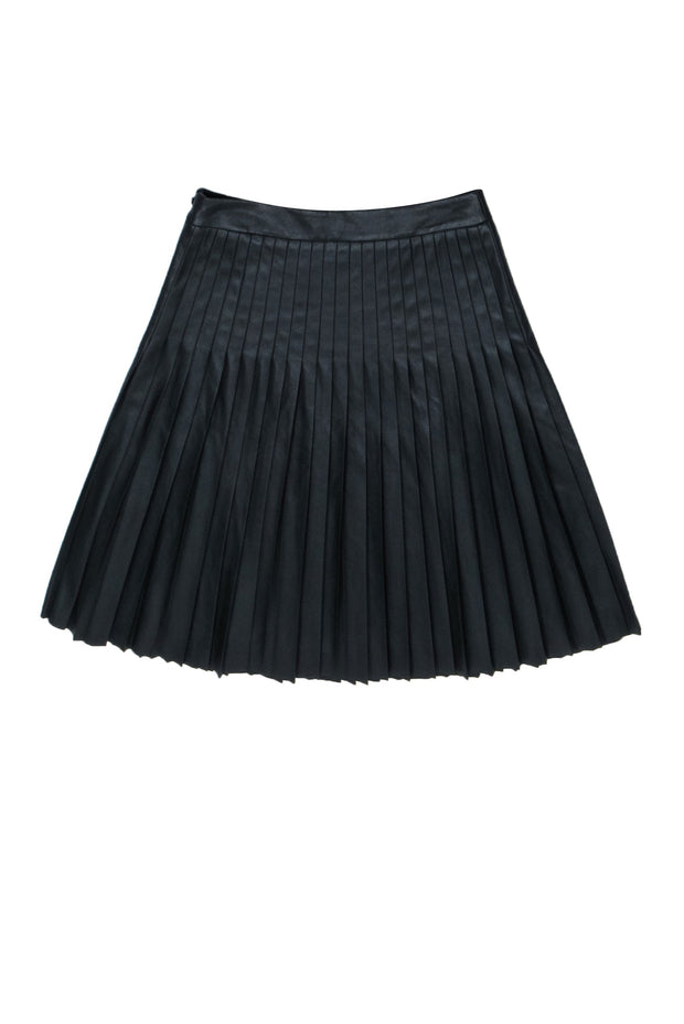 Current Boutique-Rebecca Taylor - Black Pleated Faux Leather Mini Skirt Sz 6