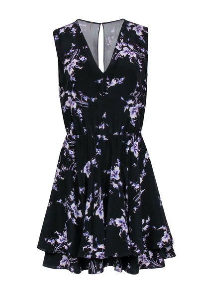 Current Boutique-Rebecca Taylor - Black & Purple Silk A-Line Sleeveless Sundress Sz 4