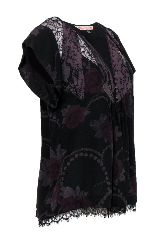 Current Boutique-Rebecca Taylor - Black Rose & Snakeskin Printed Silk Blouse Sz 4