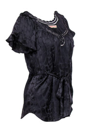 Current Boutique-Rebecca Taylor - Black Satin Silk Flutter Sleeve Top Sz 4