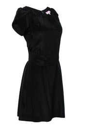 Current Boutique-Rebecca Taylor - Black Silk Belted Dress w/ Floral Appliques Sz 4