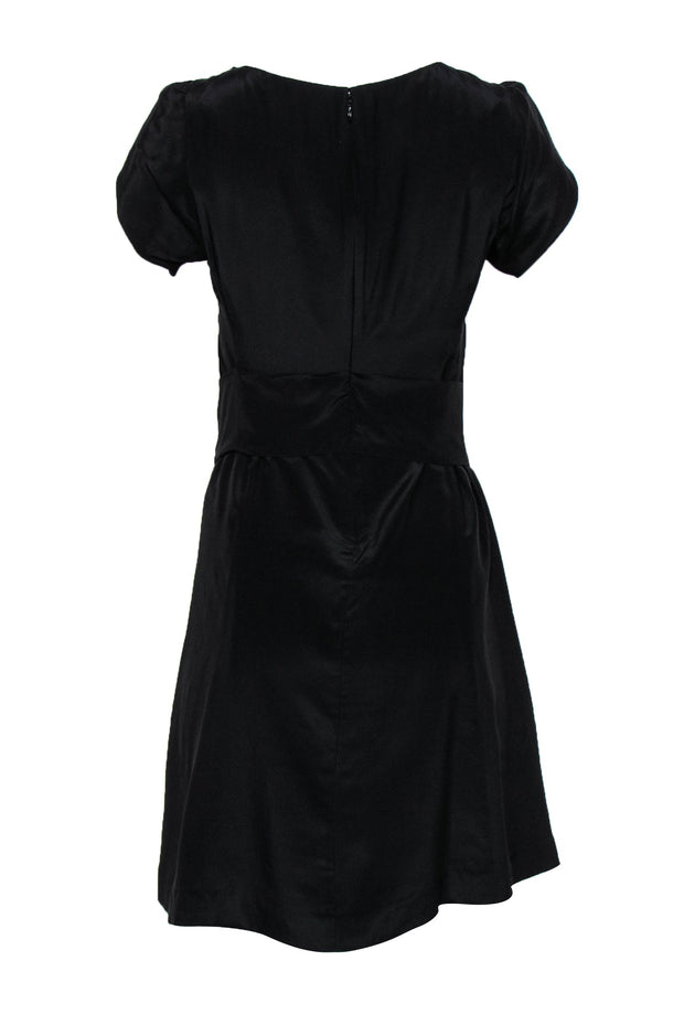 Current Boutique-Rebecca Taylor - Black Silk Belted Dress w/ Floral Appliques Sz 4