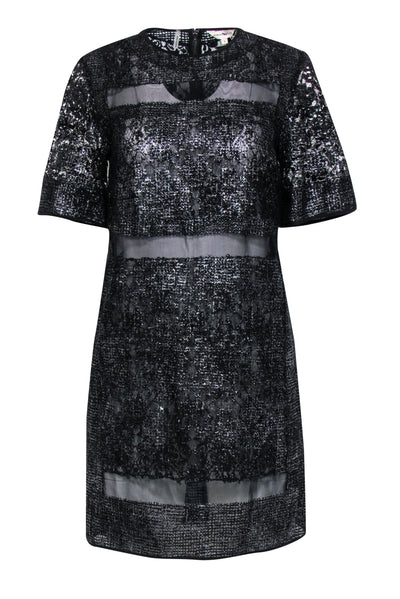 Current Boutique-Rebecca Taylor - Black & Silver Metallic Lace Shift Dress Sz 4