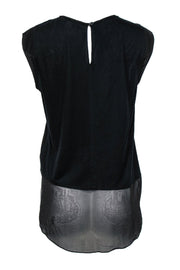 Current Boutique-Rebecca Taylor - Black Sleeveless Silk Blouse w/ Sheer Jeweled Neckline Sz 6