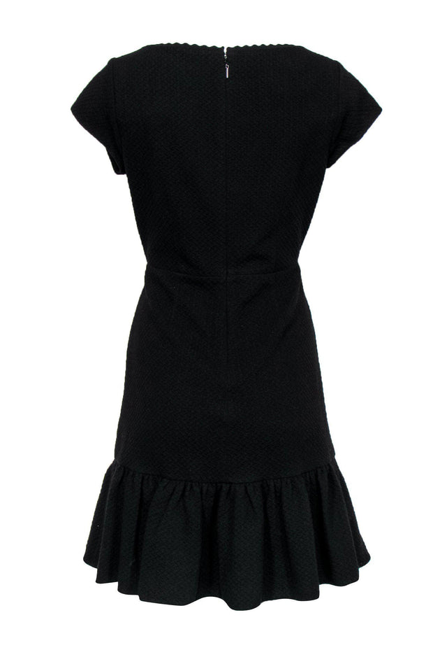 Current Boutique-Rebecca Taylor - Black Textured Cap Sleeve Fit & Flare Dress w/ Flounce Hem Sz 8