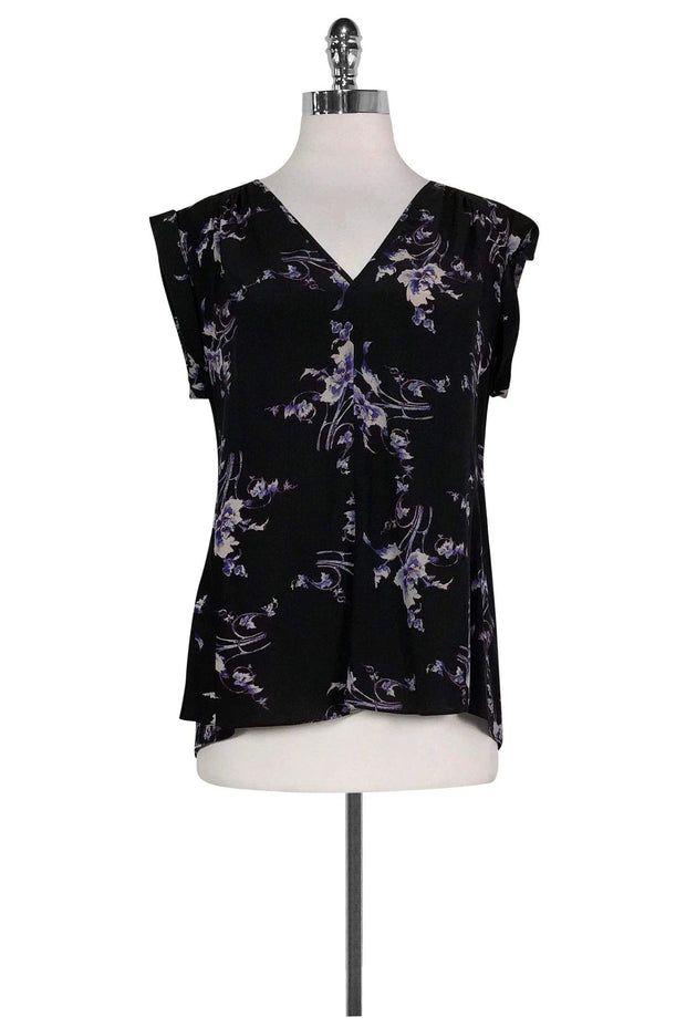 Current Boutique-Rebecca Taylor - Black V Neck Floral Blouse Sz S