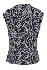 Current Boutique-Rebecca Taylor - Black & White Floral Print “Zebra Lily” Sleeveless Blouse Sz XL