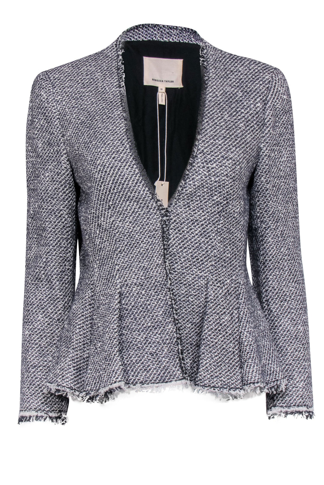 Rebecca Taylor Black Tweed Zip Up store Blazer Jacket Embellished Fringe