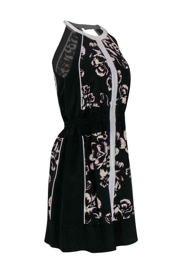 Current Boutique-Rebecca Taylor - Black & White Silk Fitted Dress w/ Florals Sz 6
