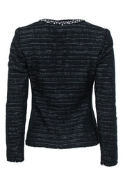 Current Boutique-Rebecca Taylor - Black & White Tweed Jacket w/ Pearl & Embroidered Neckline Sz 0