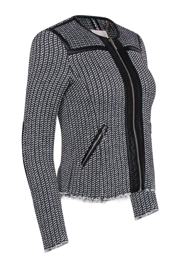 Current Boutique-Rebecca Taylor - Black & White Tweed Zip-Up Jacket w/ Leather Sz 2