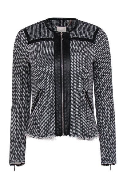 Current Boutique-Rebecca Taylor - Black & White Tweed Zip-Up Jacket w/ Leather Sz 2