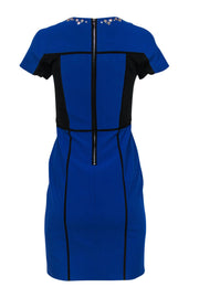 Current Boutique-Rebecca Taylor - Blue & Black Paneled Short Sleeve Sheath Dress w/ Studded Neckline Sz 2