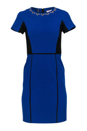 Current Boutique-Rebecca Taylor - Blue & Black Paneled Short Sleeve Sheath Dress w/ Studded Neckline Sz 2