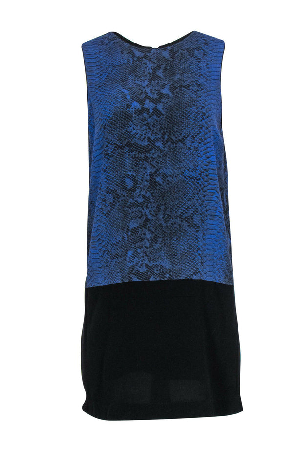 Current Boutique-Rebecca Taylor - Blue & Black Snakeskin Print Sleeveless Shift Dress Sz 2