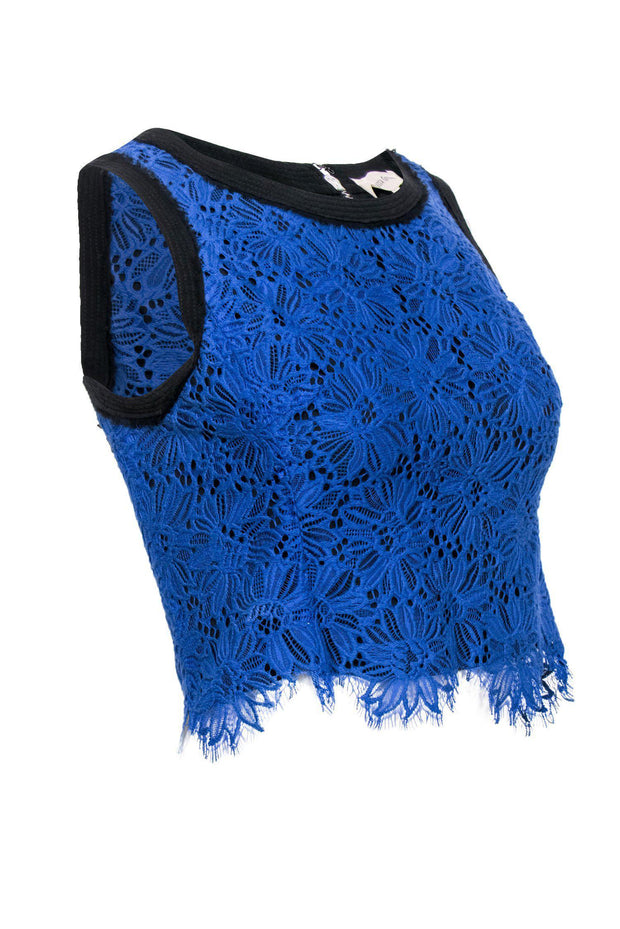 Current Boutique-Rebecca Taylor - Blue Floral Lace Cropped Tank w/ Black Trim Sz S