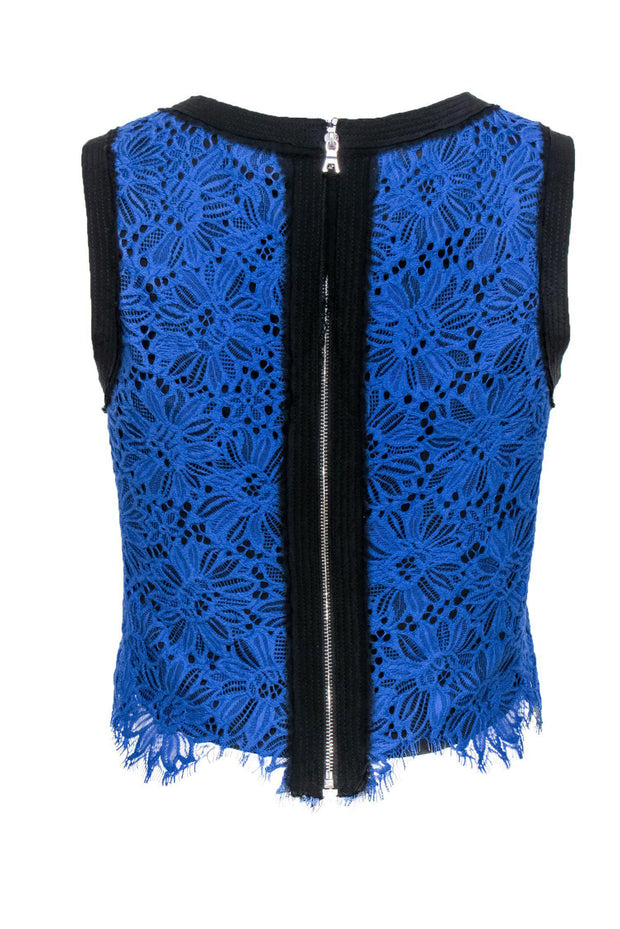 Current Boutique-Rebecca Taylor - Blue Floral Lace Cropped Tank w/ Black Trim Sz S