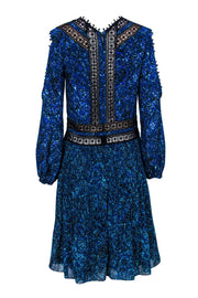 Current Boutique-Rebecca Taylor - Blue Floral Print Cold Shoulder A-Line Dress w/ Lace Trim Sz 4