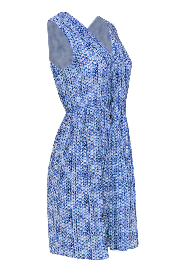 Current Boutique-Rebecca Taylor - Blue Geometric Printed Silk A-Line Dress w/ Pleats Sz 0