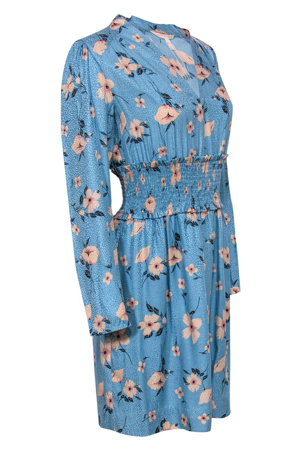 Current Boutique-Rebecca Taylor - Blue & Pink Floral Print Long Sleeve Fit & Flare Dress Sz 6
