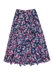 Current Boutique-Rebecca Taylor - Blue & Pink Floral Print Tiered Ruffle Maxi Skirt Sz 0