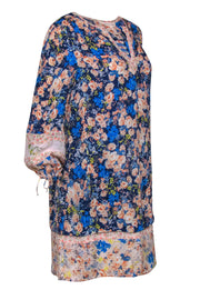 Current Boutique-Rebecca Taylor - Blue & Pink Rose Printed Textured Shift Dress Sz 6