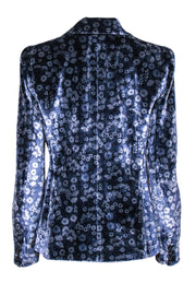 Current Boutique-Rebecca Taylor - Blue & White Floral Velvet Double Breasted Blazer Sz 10