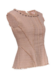 Current Boutique-Rebecca Taylor - Blush Pink Tweed Peplum Top w/ Studs Sz 2