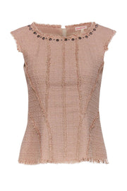Current Boutique-Rebecca Taylor - Blush Pink Tweed Peplum Top w/ Studs Sz 2