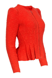 Current Boutique-Rebecca Taylor - Bright Coral Zip-Up Textured Jacket w/ Peplum Hem Sz 6