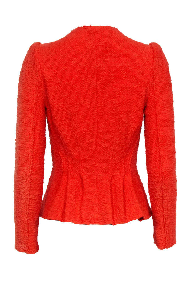 Current Boutique-Rebecca Taylor - Bright Coral Zip-Up Textured Jacket w/ Peplum Hem Sz 6