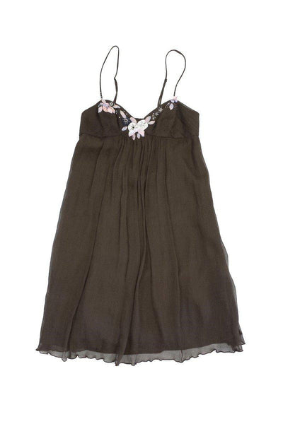 Current Boutique-Rebecca Taylor - Brown Silk Embellished Spaghetti Strap Dress Sz 8