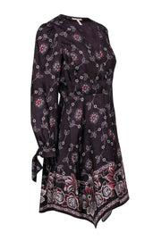 Current Boutique-Rebecca Taylor - Burgundy Floral Print Fit & Flare Dress w/ Scarf Hem Sz 4