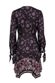 Current Boutique-Rebecca Taylor - Burgundy Floral Print Fit & Flare Dress w/ Scarf Hem Sz 4